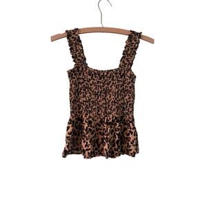 Elodie women's XS smocked sleeveless top Black/Brown Animal Print